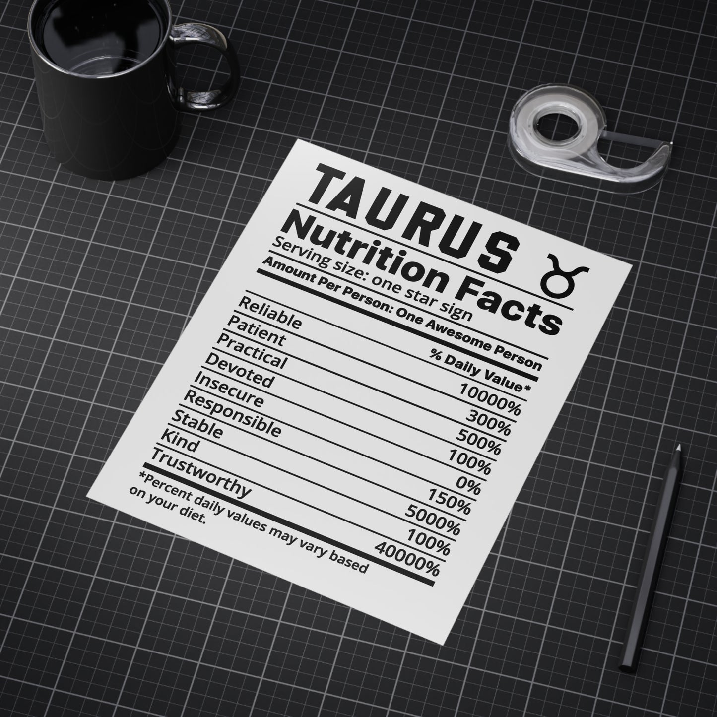 Taurus Nutrition Unframed Prints - white