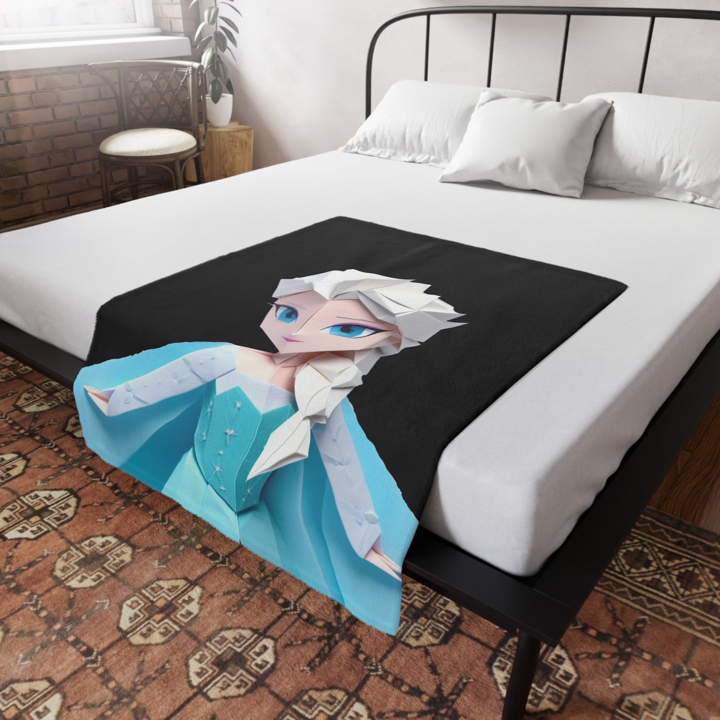 Origami Elsa Plush Fleece Blanket - Black