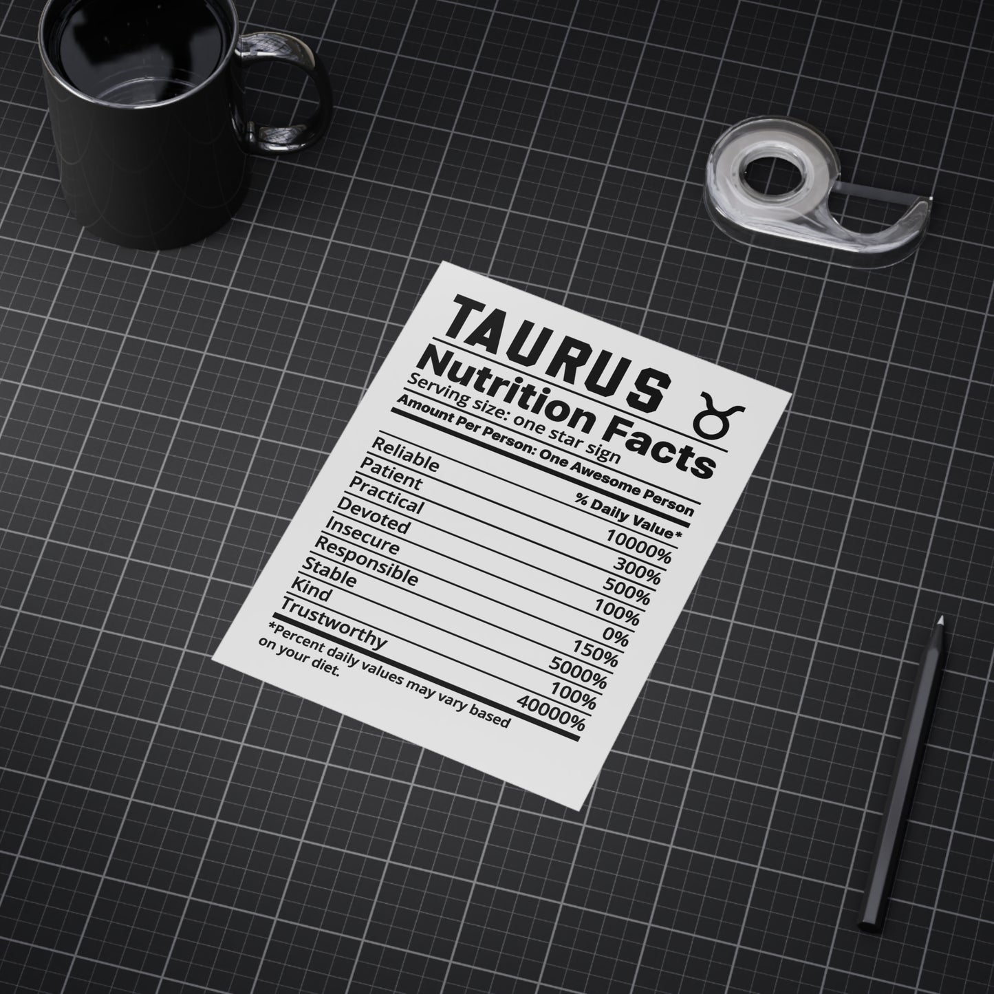 Taurus Nutrition Unframed Prints - white