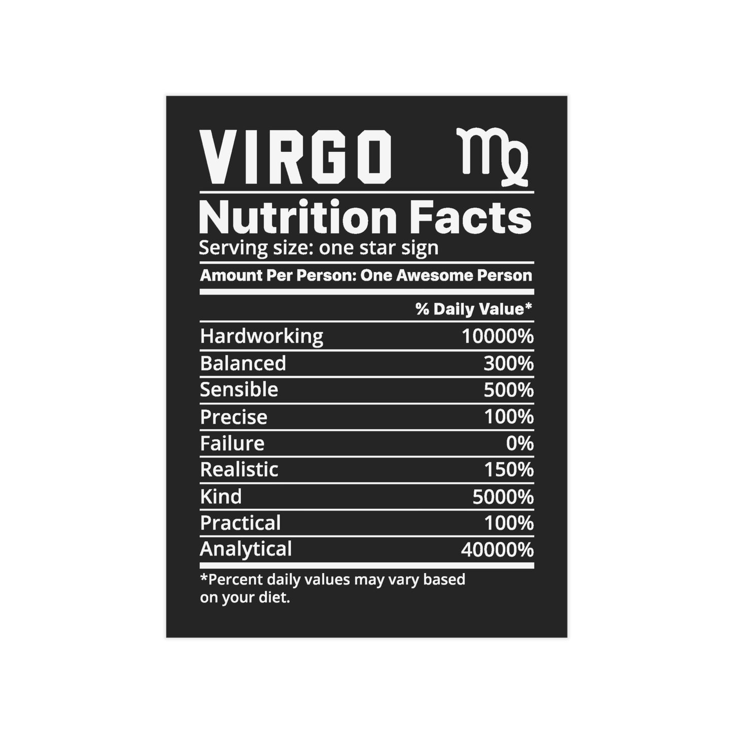 Virgo Nutrition Unframed Prints - black