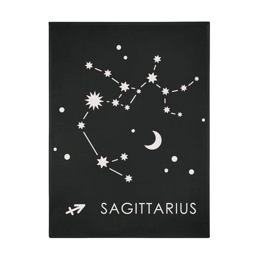 Sagittarius Star Map Plush Fleece Blanket - black