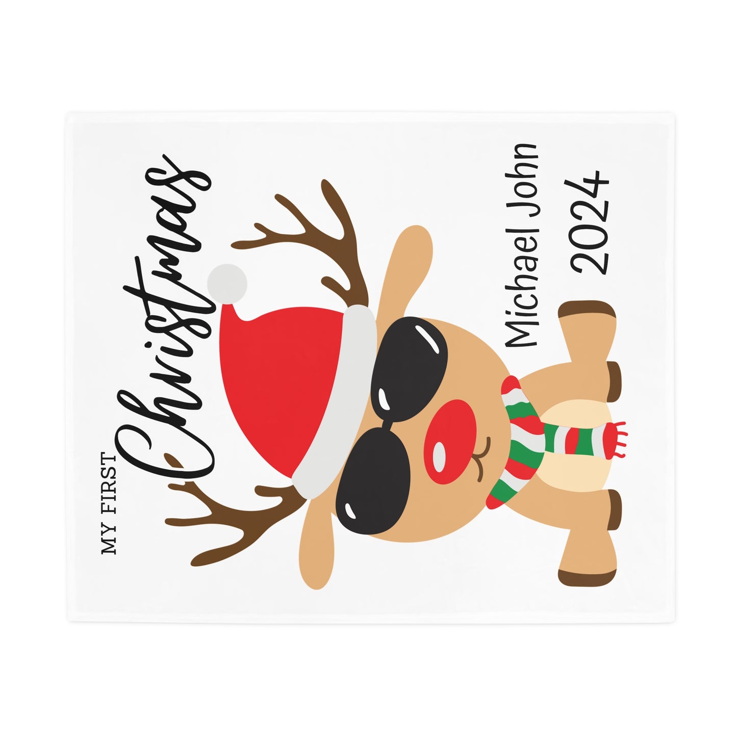 Customisable "My 1st Christmas" Plush Fleece Blanket - rudolph