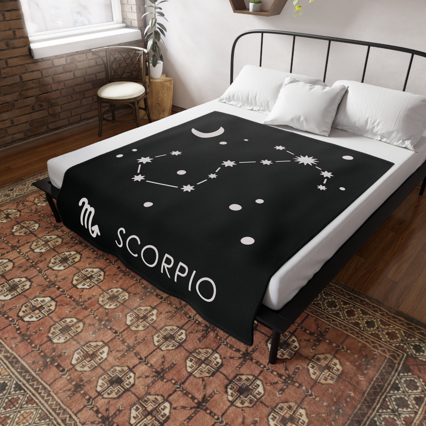 Scorpio Star Map Plush Fleece Blanket - black