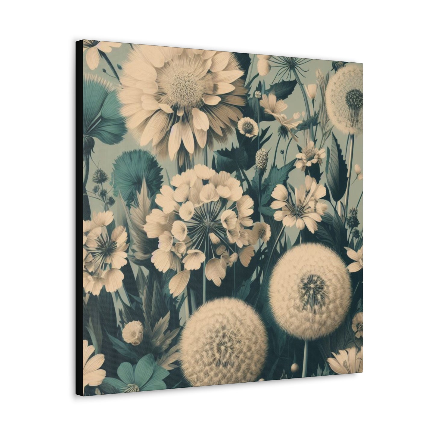 Blue & Cream Flowers Classic Canvas - Black