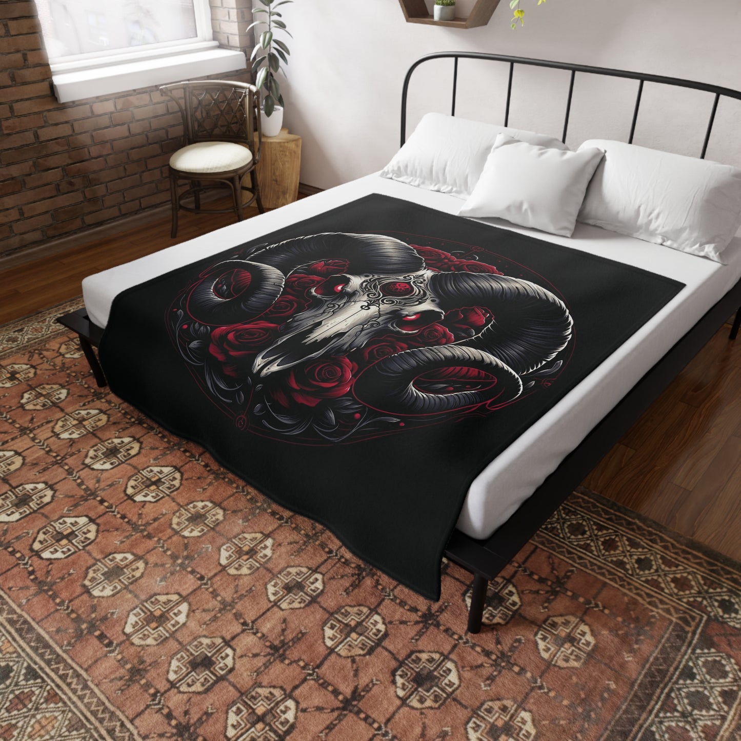 Gothic Aries Plush Fleece Blanket - black