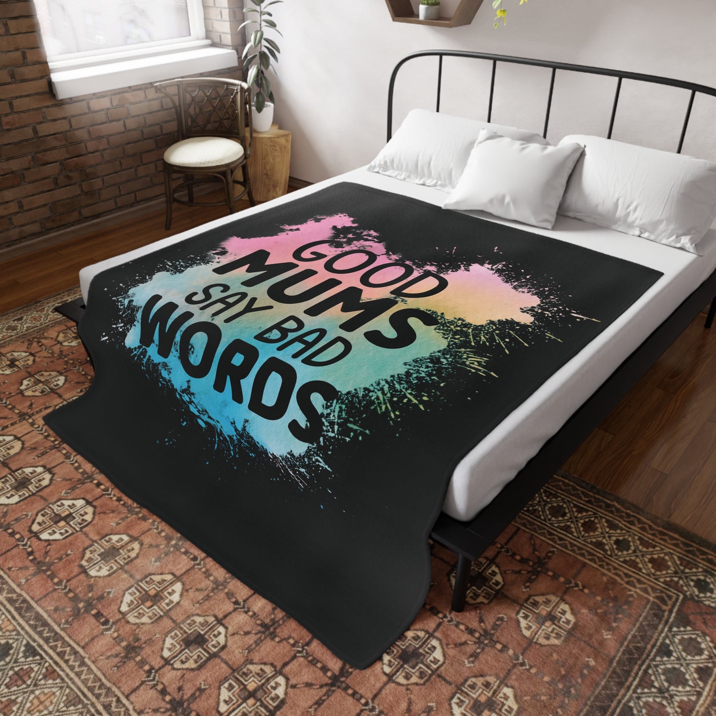 Good Mums Say Bad Words Plush Fleece Blanket - Black