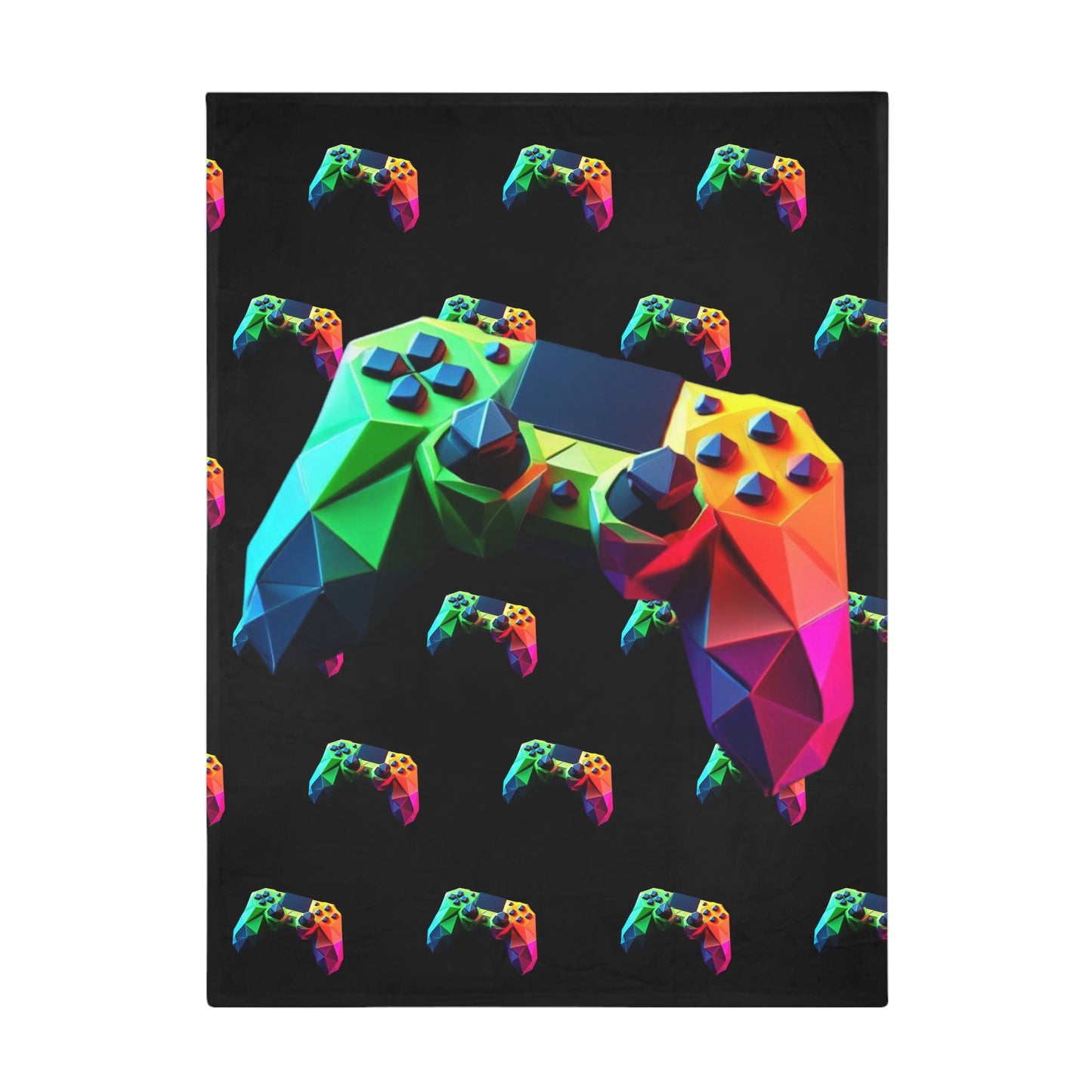 Origami Neon Controller Plush Fleece Blanket - Black