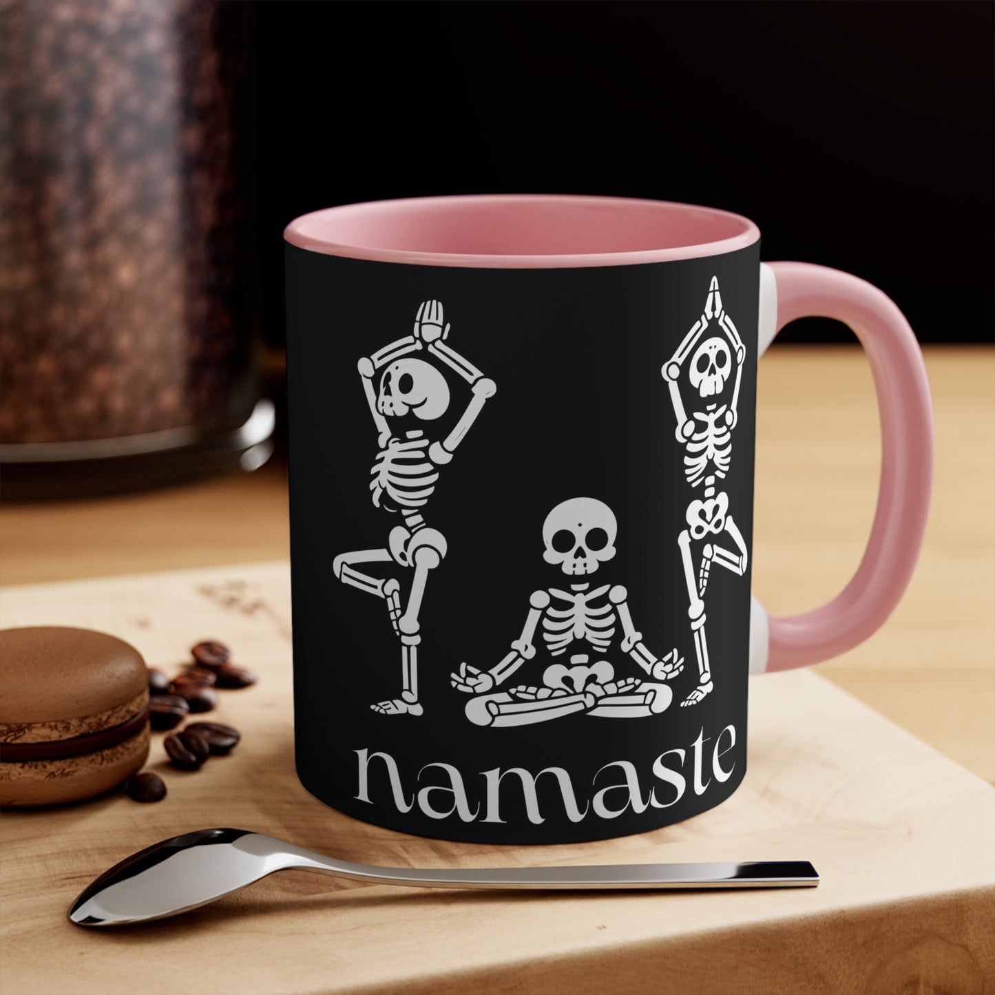 Namaste Skeletons Color Accent Mug 11oz - Zen Meditation Gift