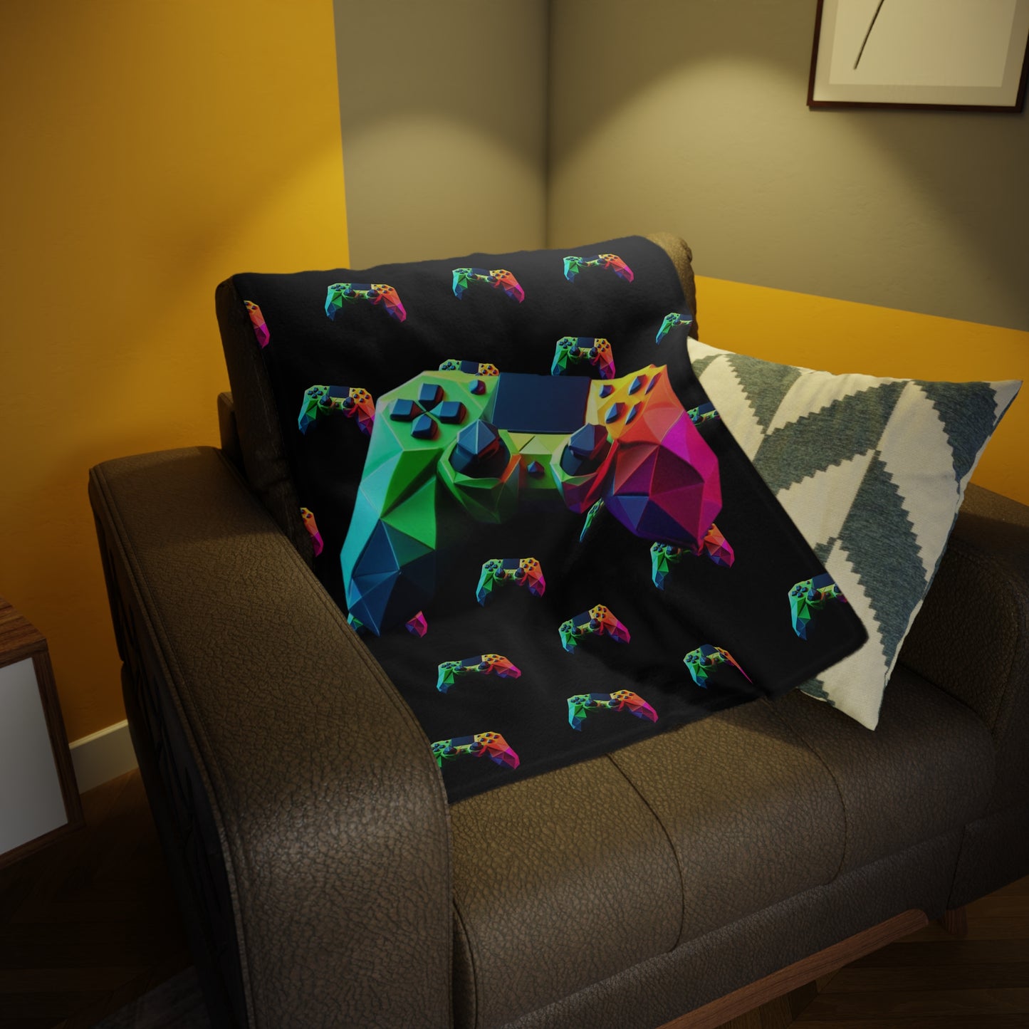 Origami Neon Controller Plush Fleece Blanket - Black