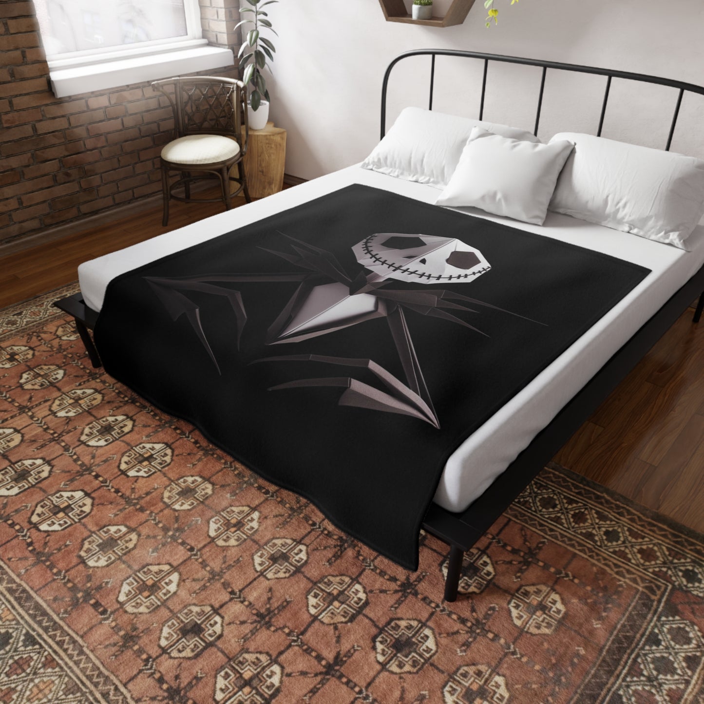 Origami Jack Skellington Plush Fleece Blanket - Black