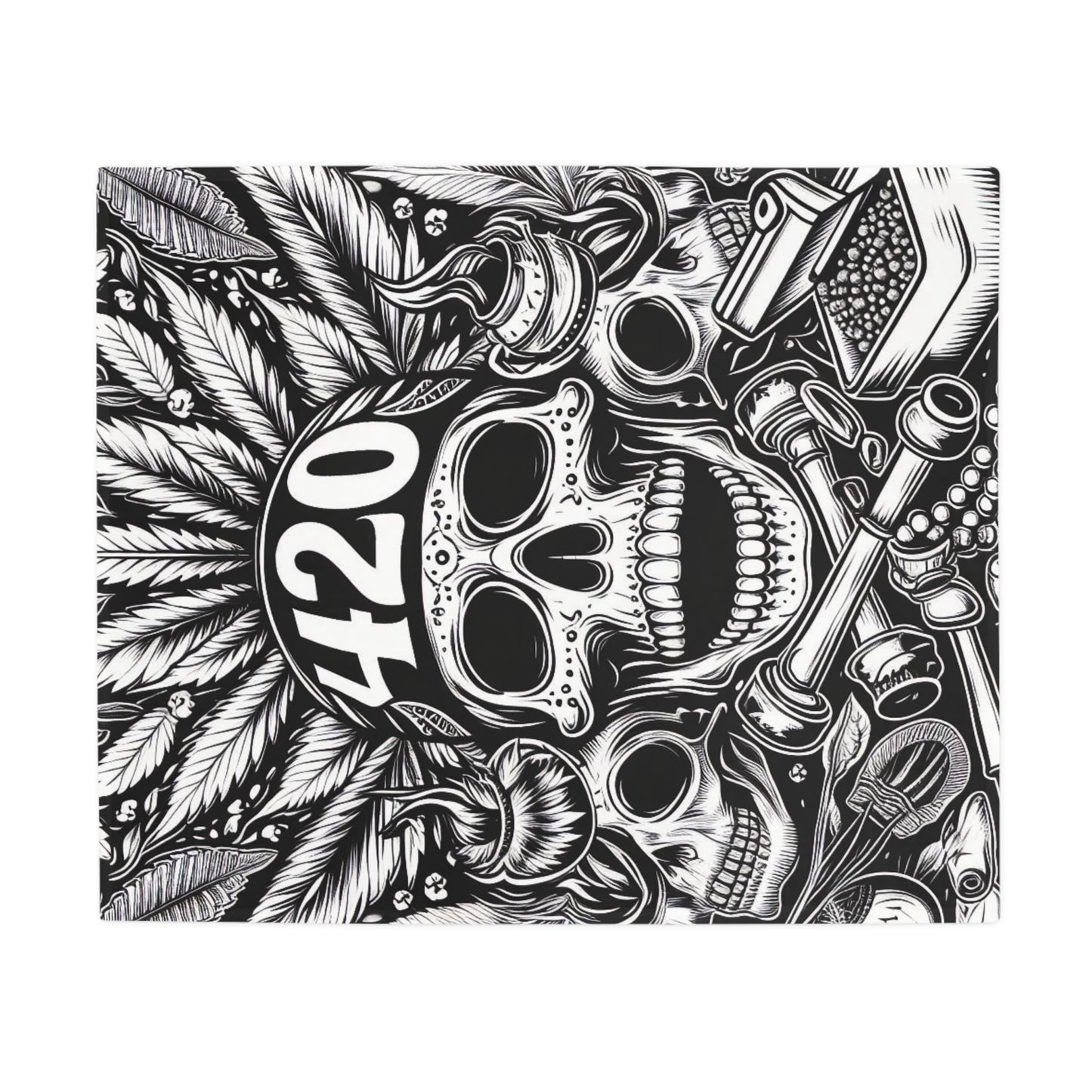 420 Skull & Pipe Plush Fleece Blanket - Black & White