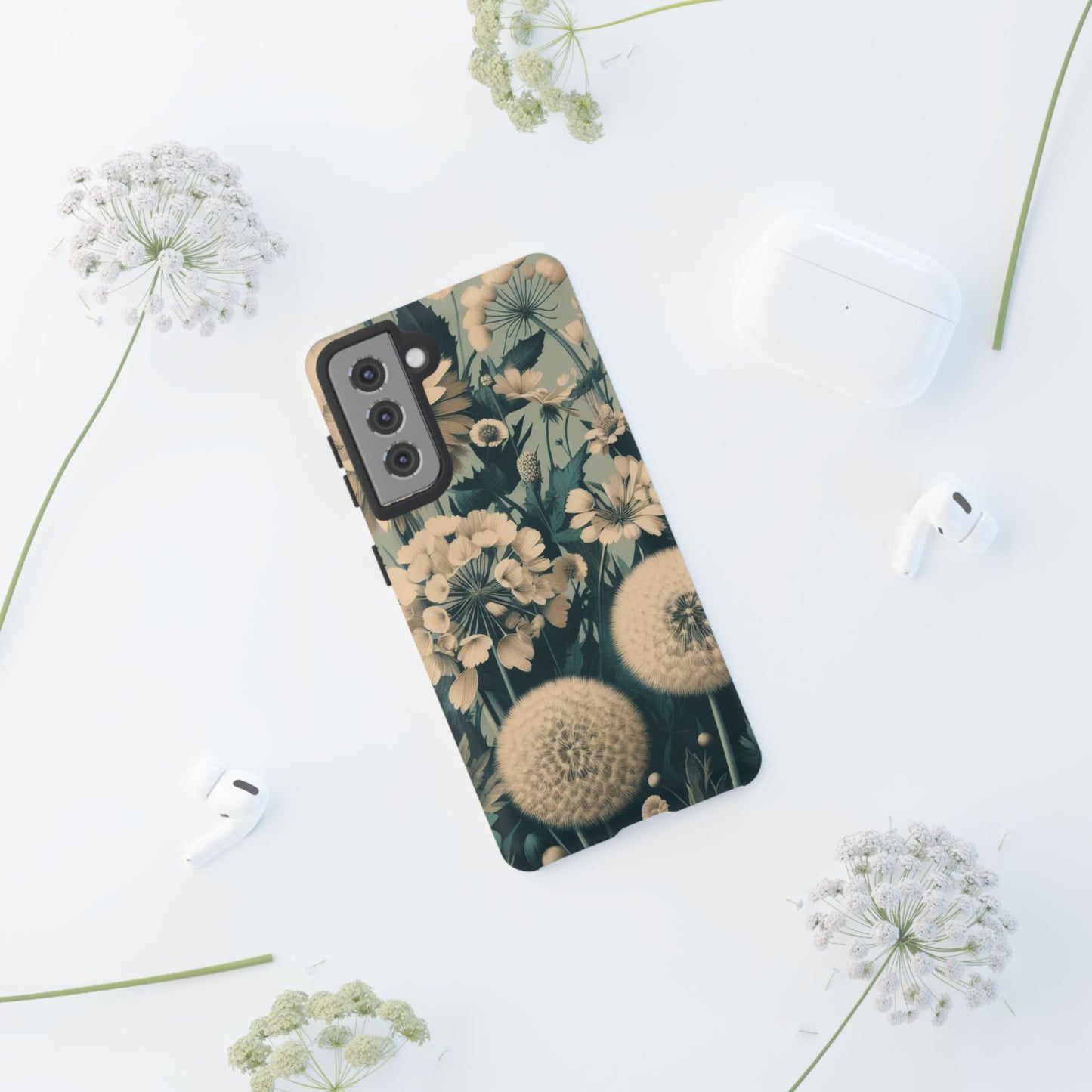 Blue & Cream Flowers Tough Cases iPhone/Google/Samsung