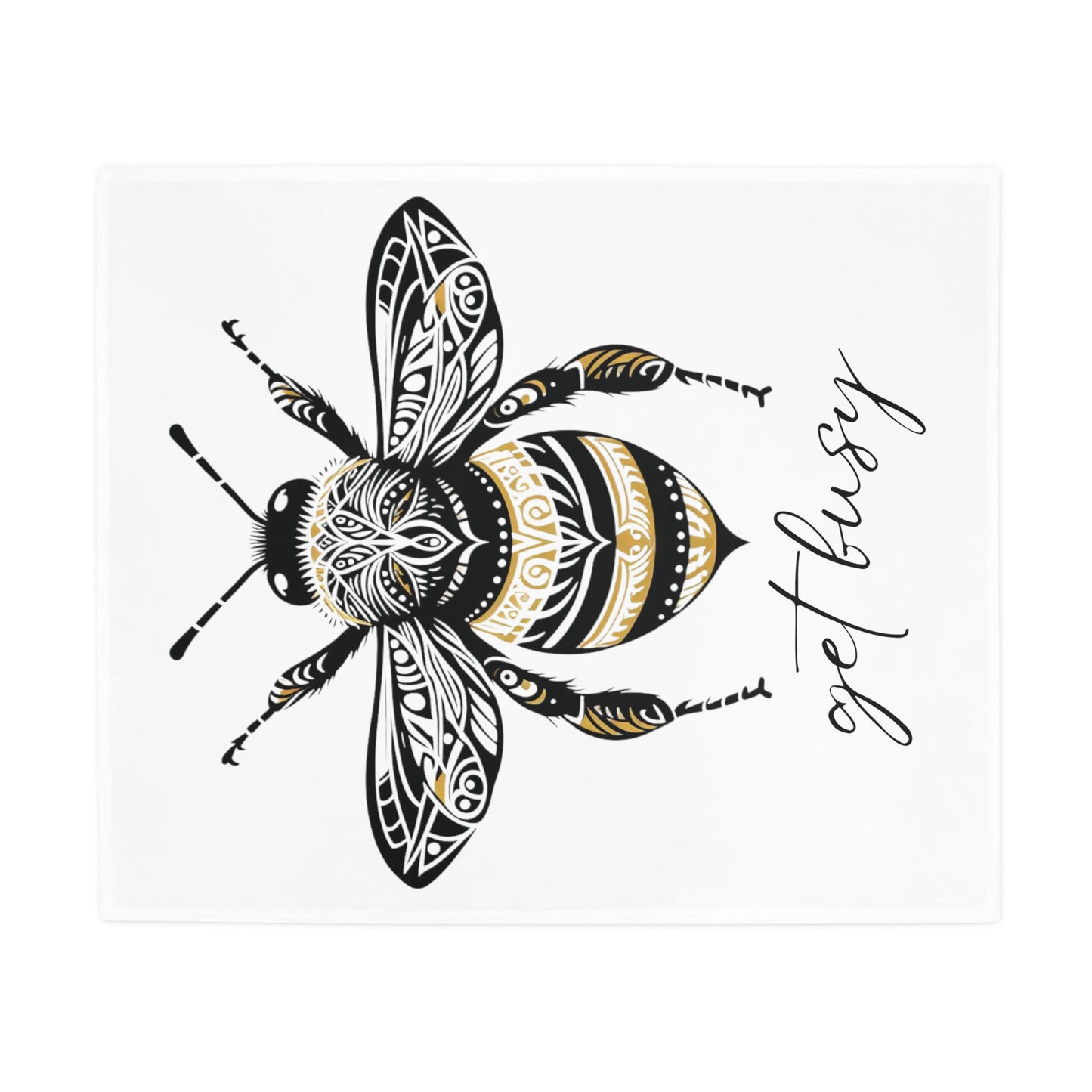 Get Busy Bee - White Plush Fleece Blanket