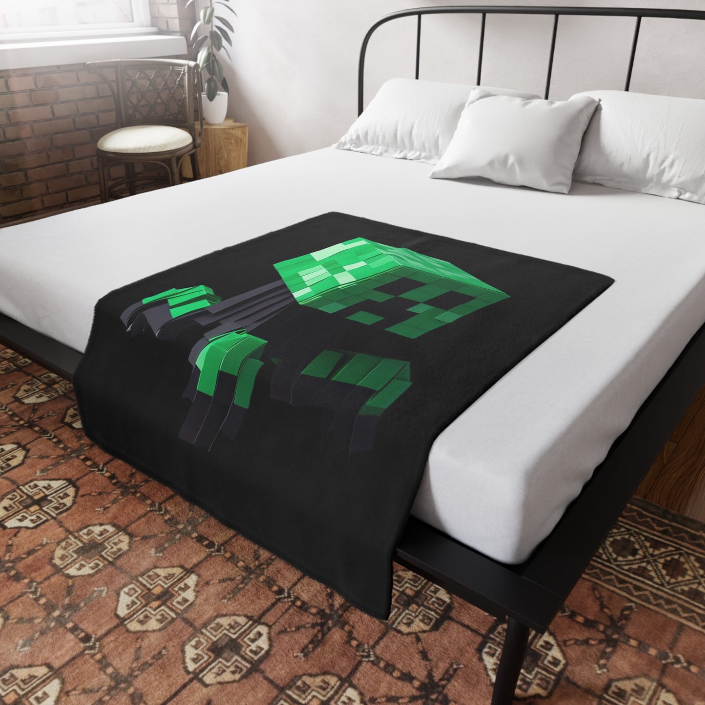 Origami Creeper Plush Fleece Blanket - Black