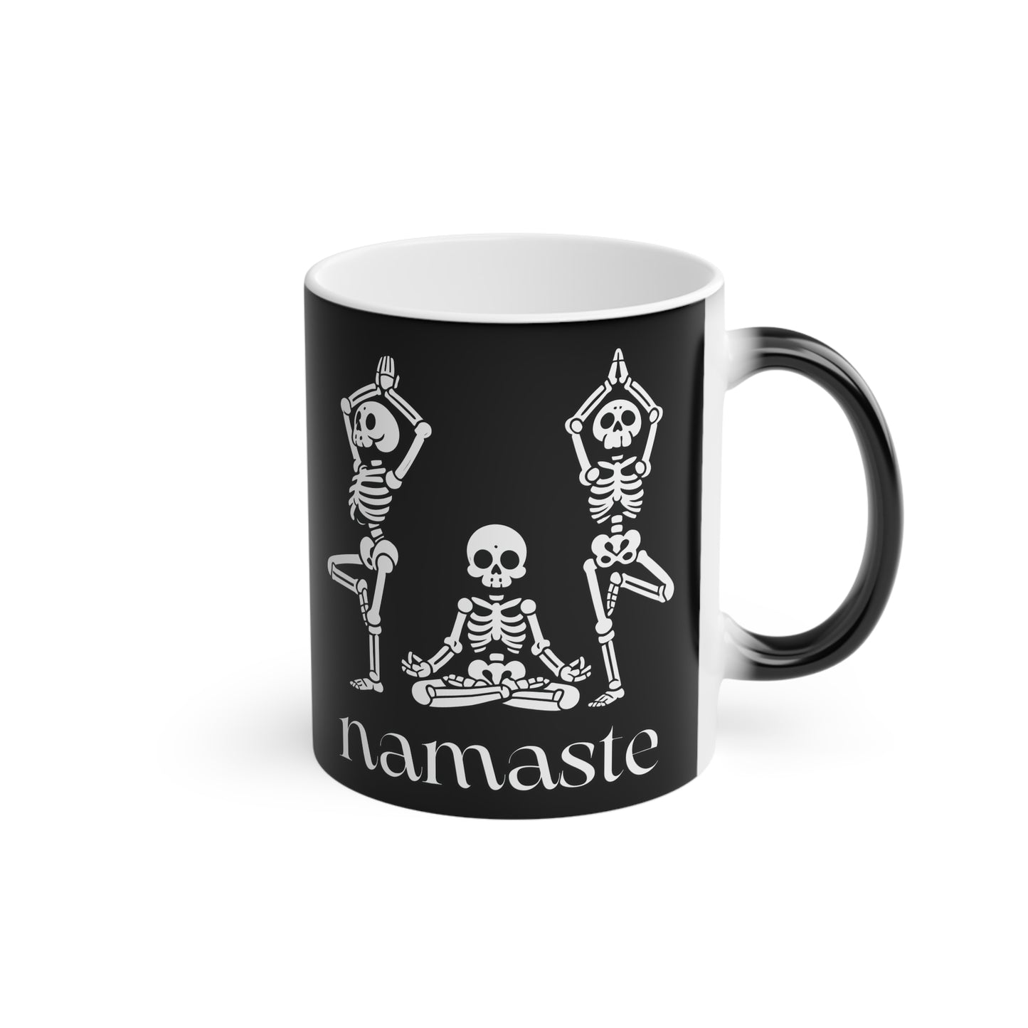 Namaste Skeletons Magic Mug - Color Changing Heat Sensitive Cup for Relaxation and Meditation