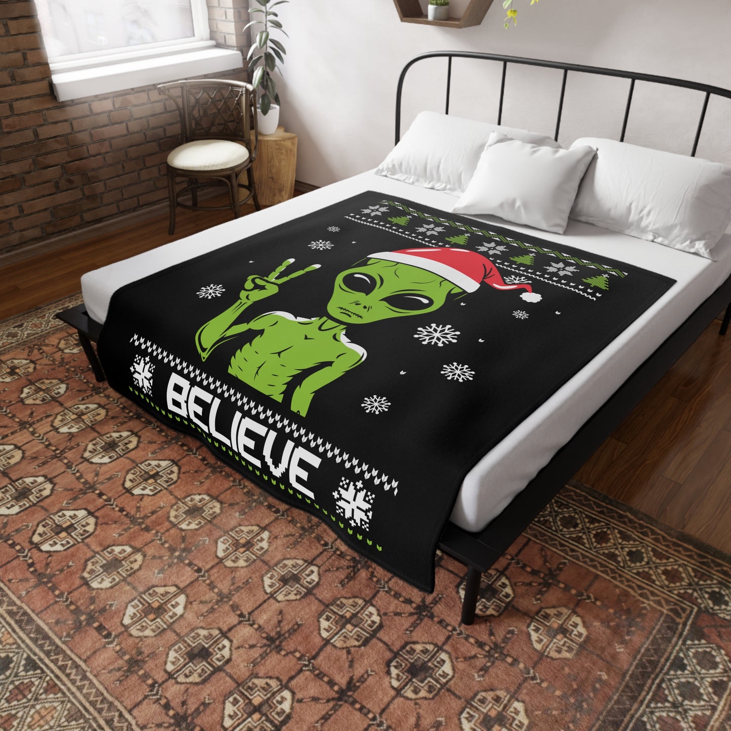 Ugly Christmas Sweater - Alien Plush Fleece Blanket