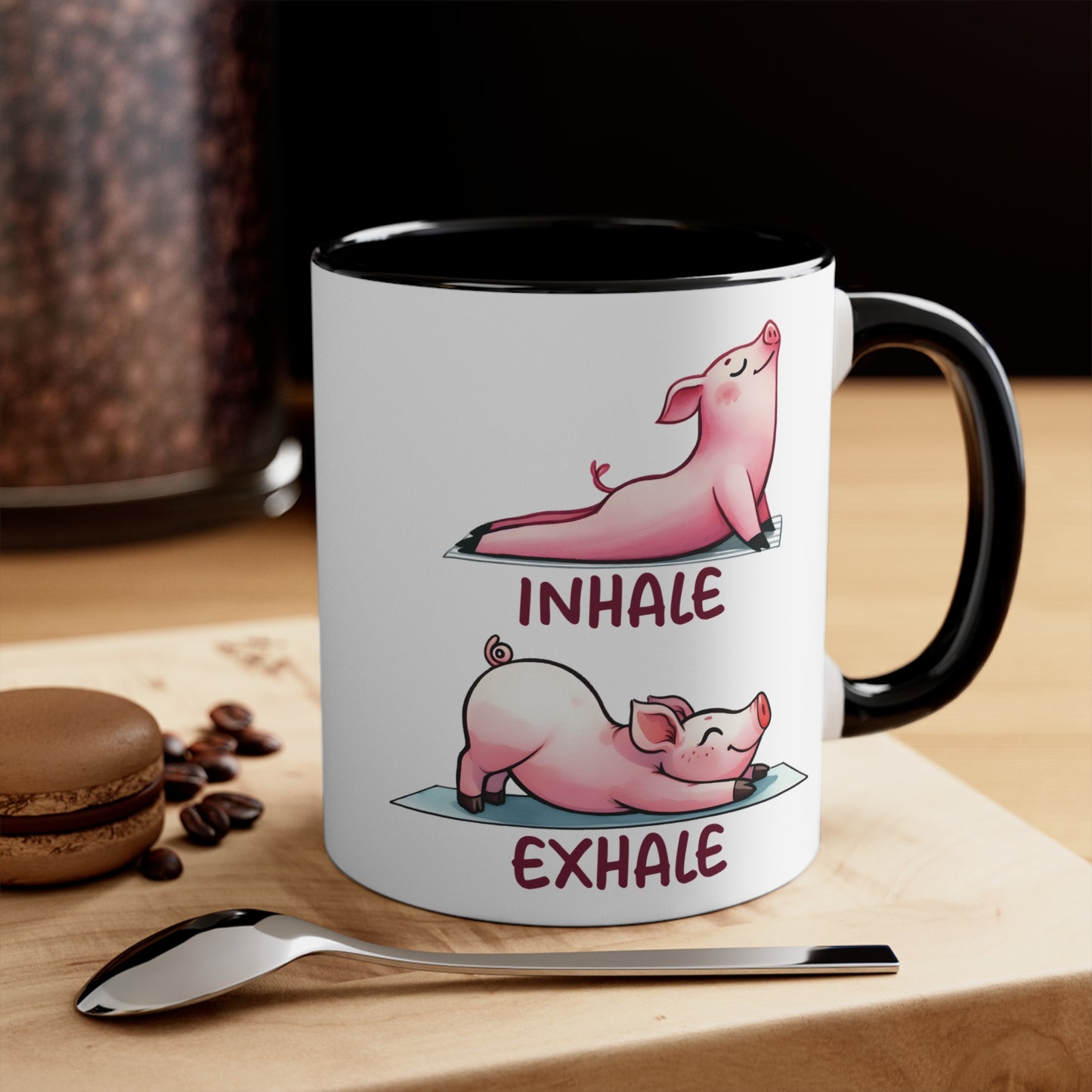 Pig Yoga Color Accent Mug 11oz - Zen Meditation Gift