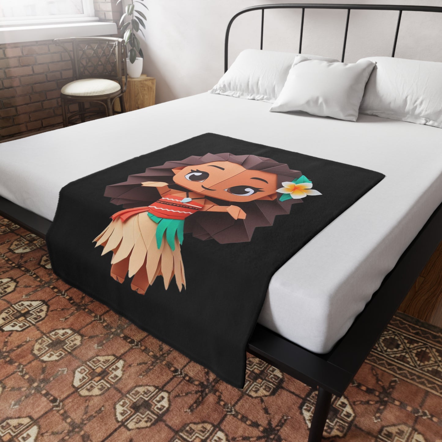 Origami Moana Plush Fleece Blanket - Black