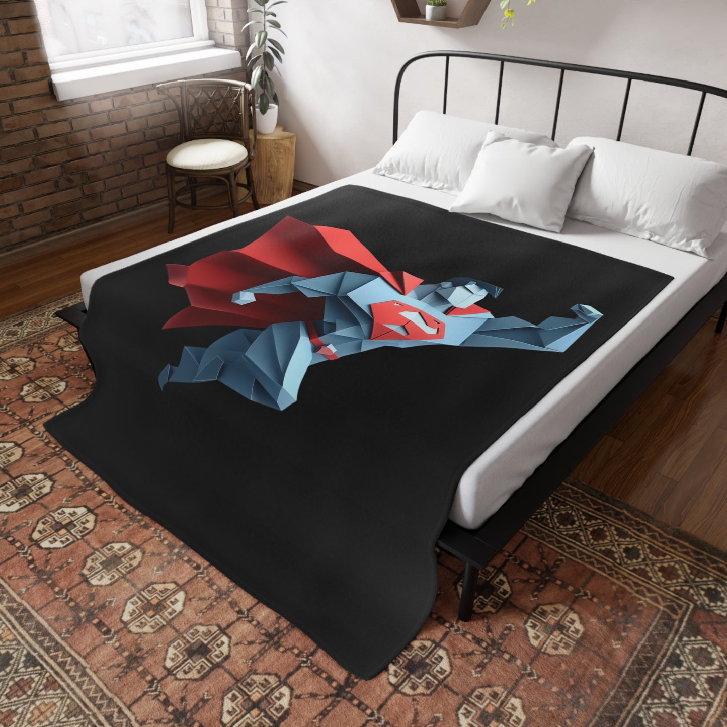 Origami Superman Plush Fleece Blanket - Black