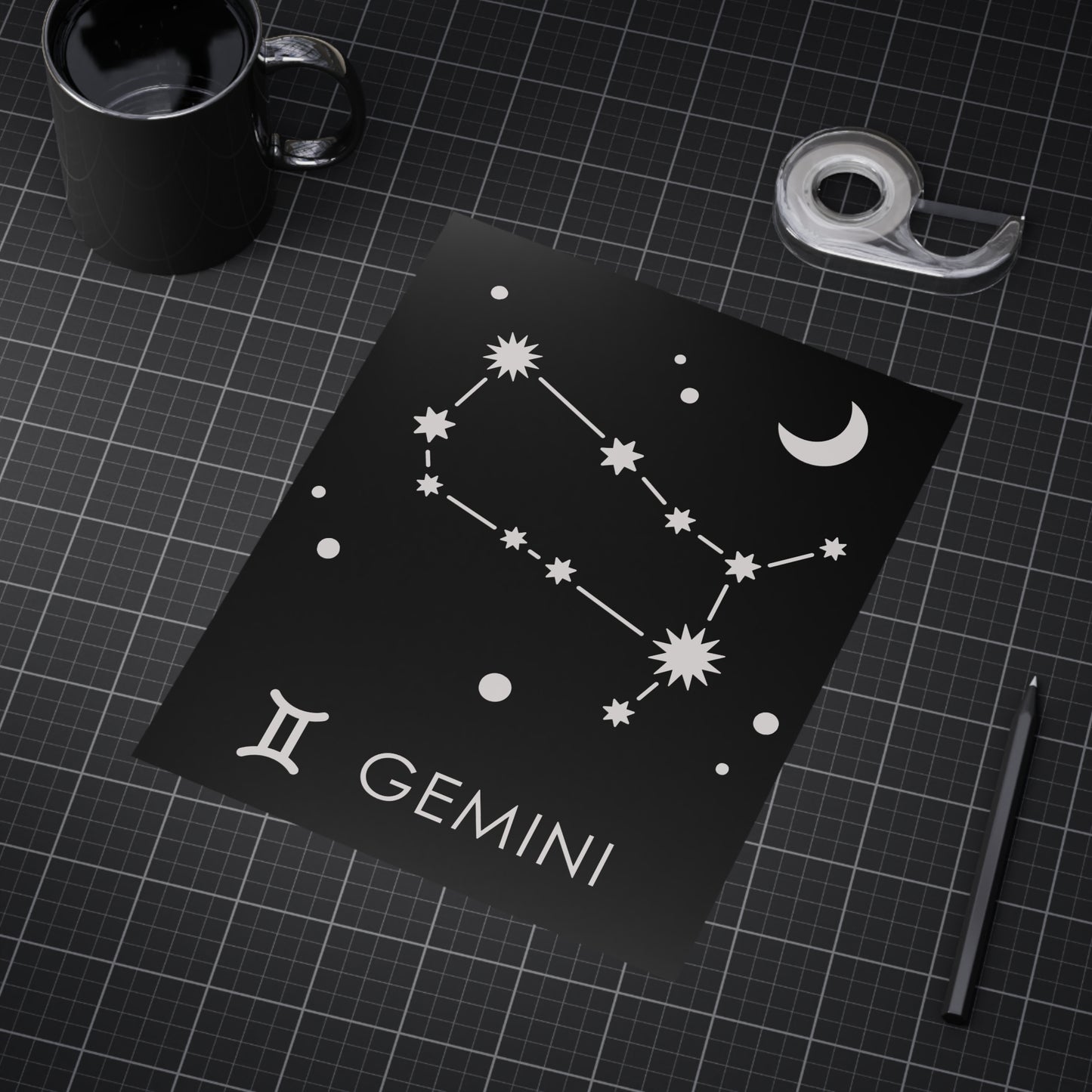 Gemini Starmap Unframed Prints - black