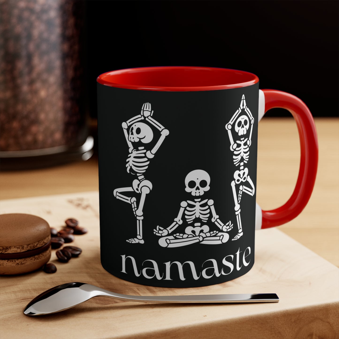 Namaste Skeletons Color Accent Mug 11oz - Zen Meditation Gift