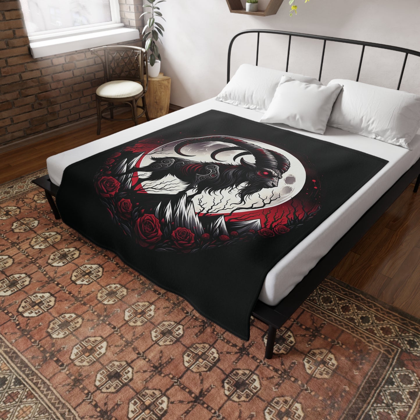 Gothic Capricorn Plush Fleece Blanket - black