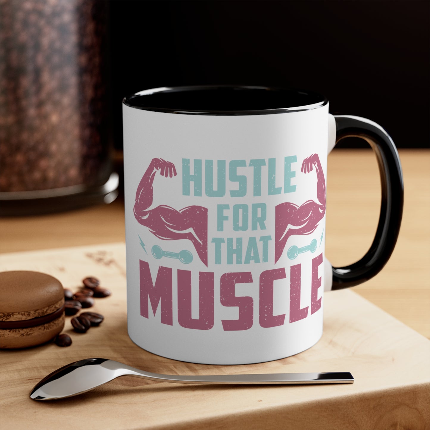 Hustle for that Muscle Workout Colorful Accent Mug 11oz - For Gym Fitness Enthusiasts