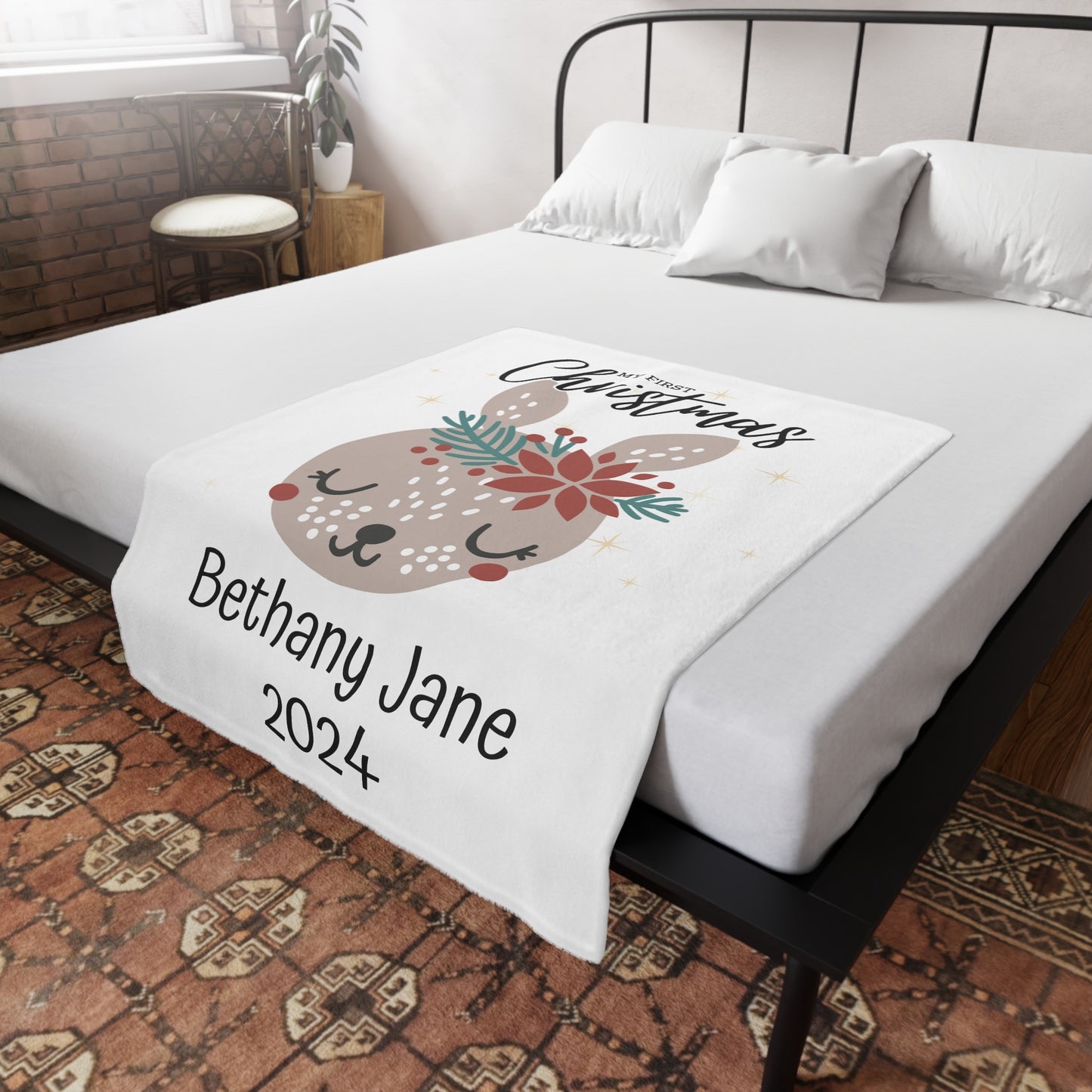 Customisable "My 1st Christmas" Plush Fleece Blanket - bunny