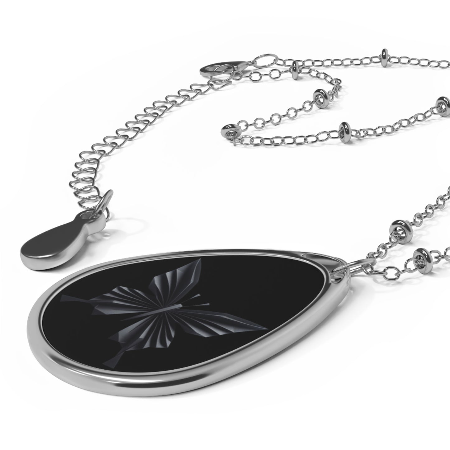 Origami Black Butterfly Oval Necklace