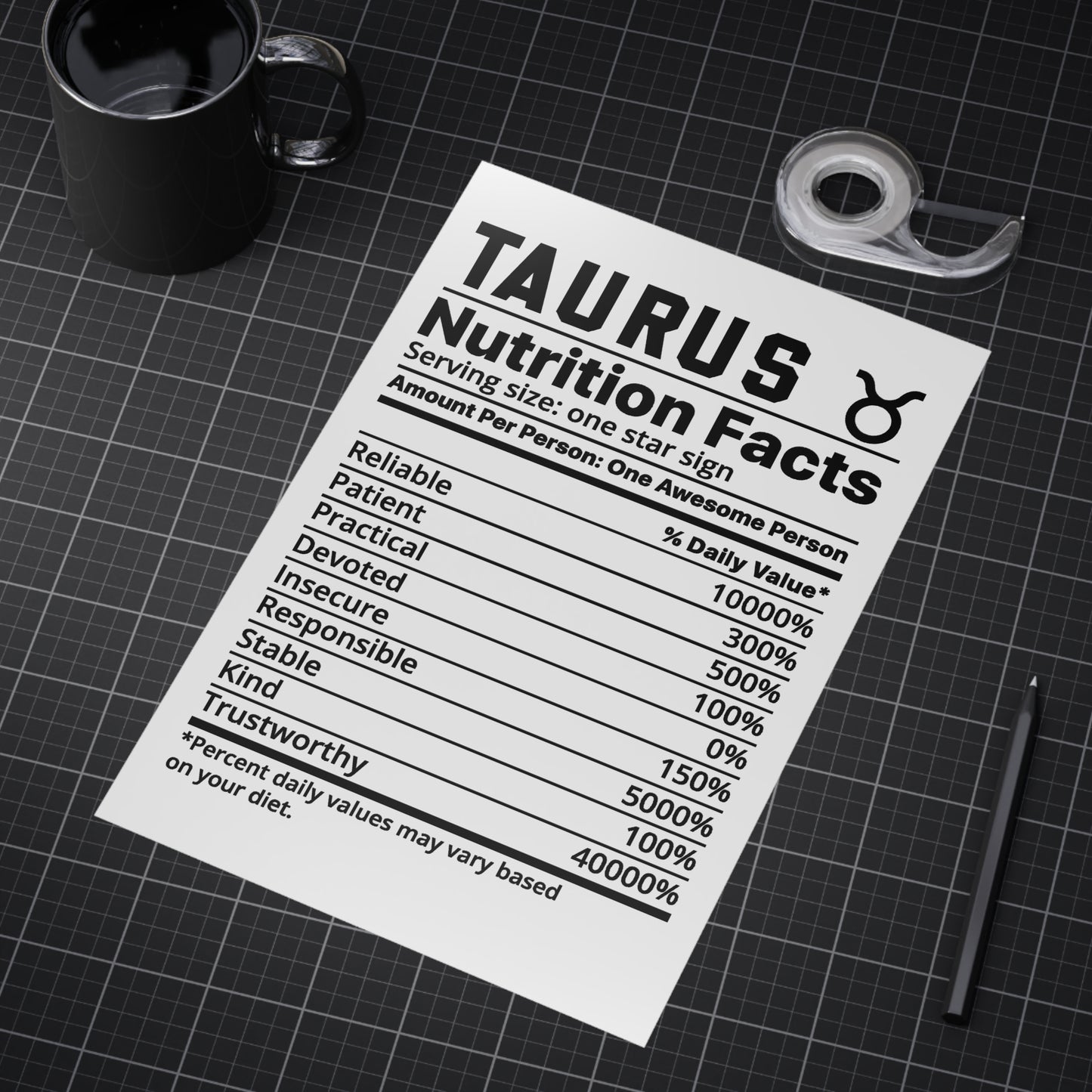 Taurus Nutrition Unframed Prints - white