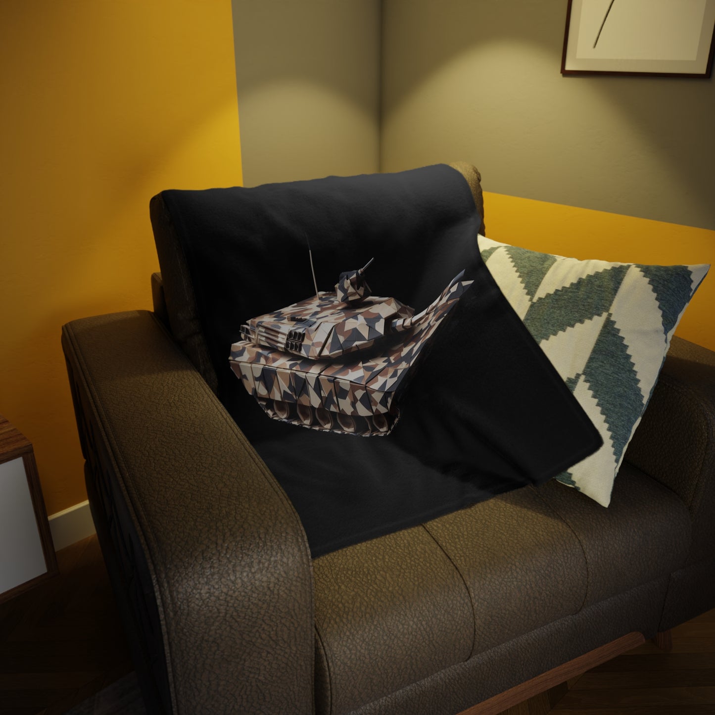 Origami Camo Tank Plush Fleece Blanket - Black