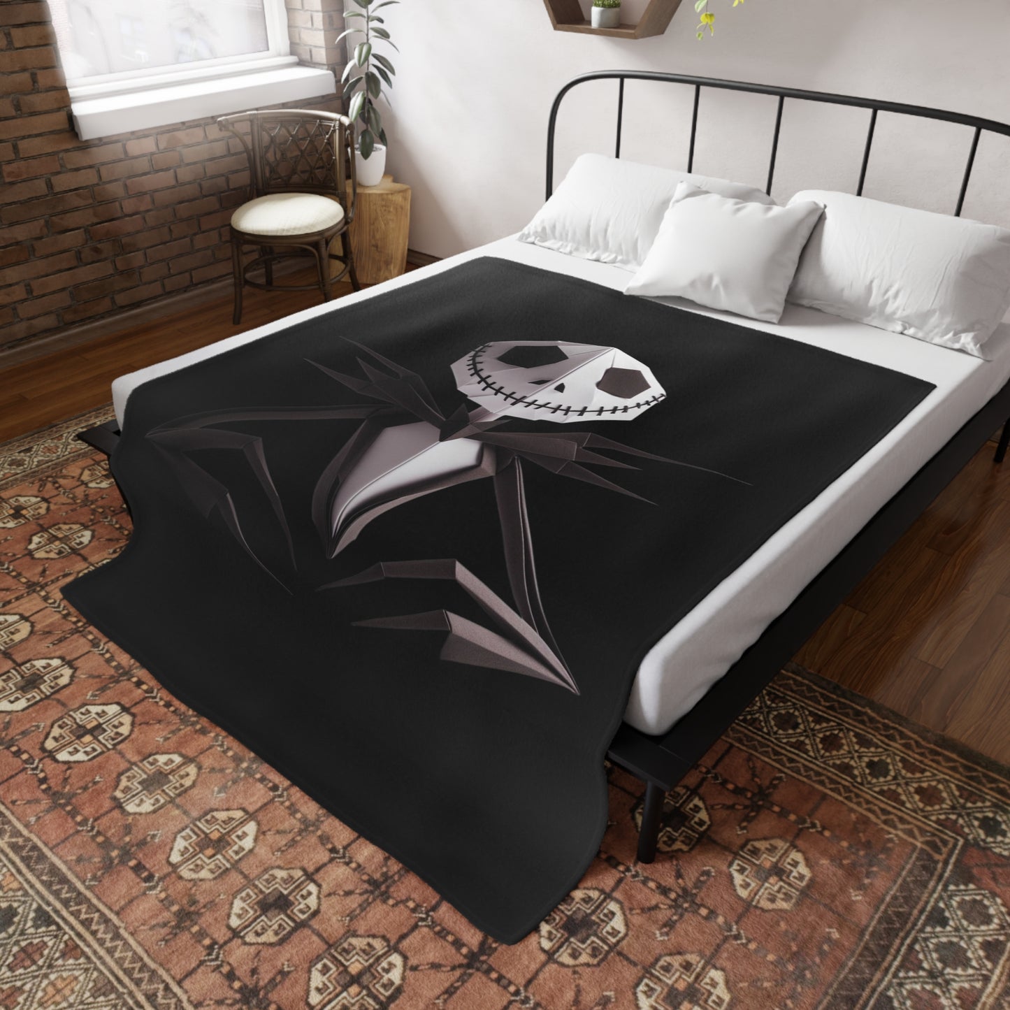 Origami Jack Skellington Plush Fleece Blanket - Black