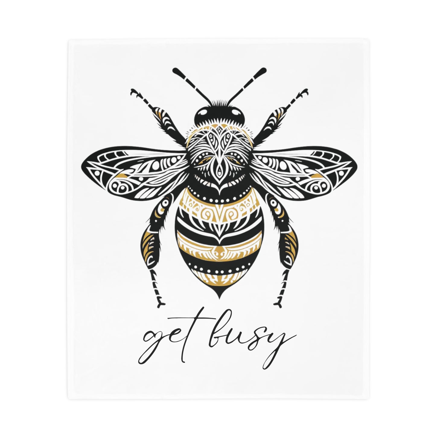 Get Busy Bee - White Plush Fleece Blanket