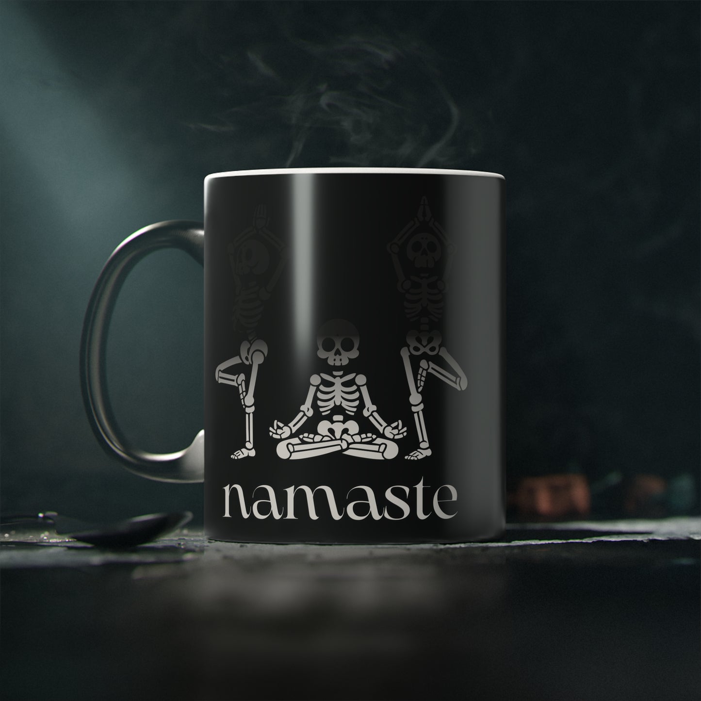 Namaste Skeletons Magic Mug - Color Changing Heat Sensitive Cup for Relaxation and Meditation