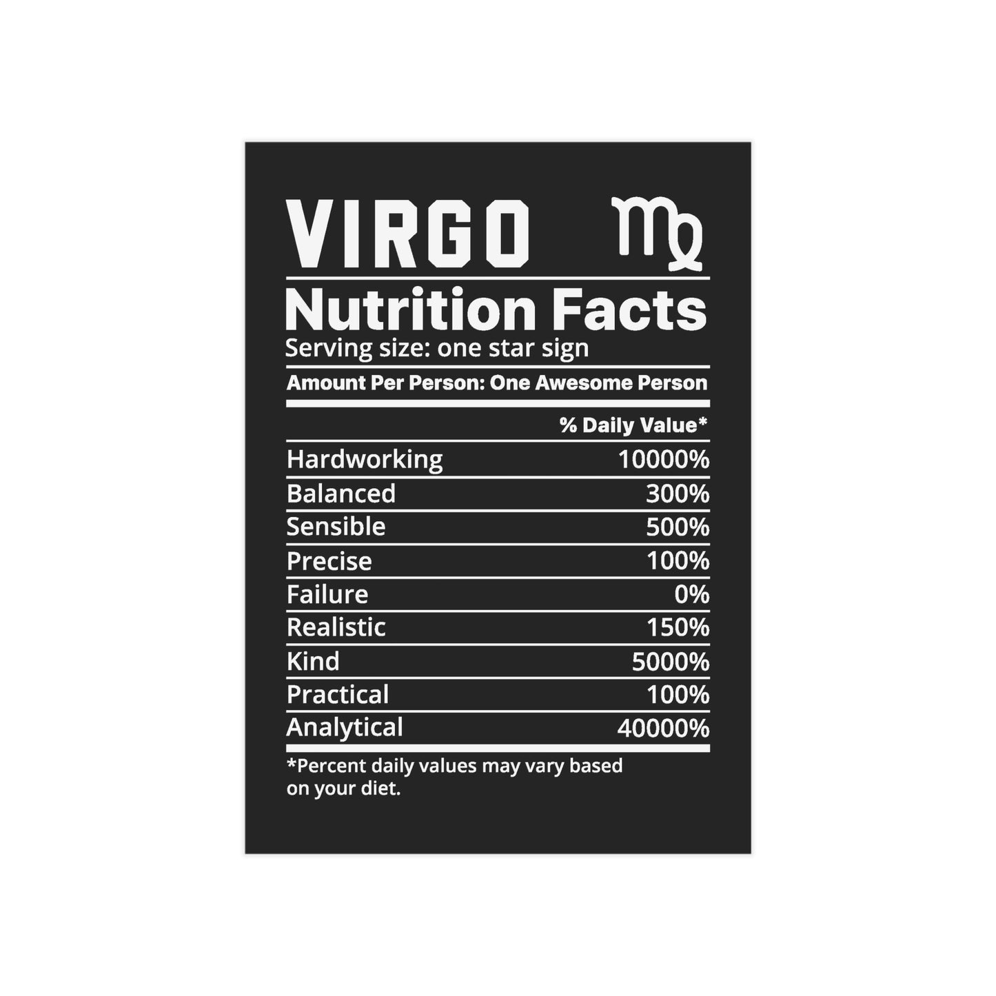 Virgo Nutrition Unframed Prints - black