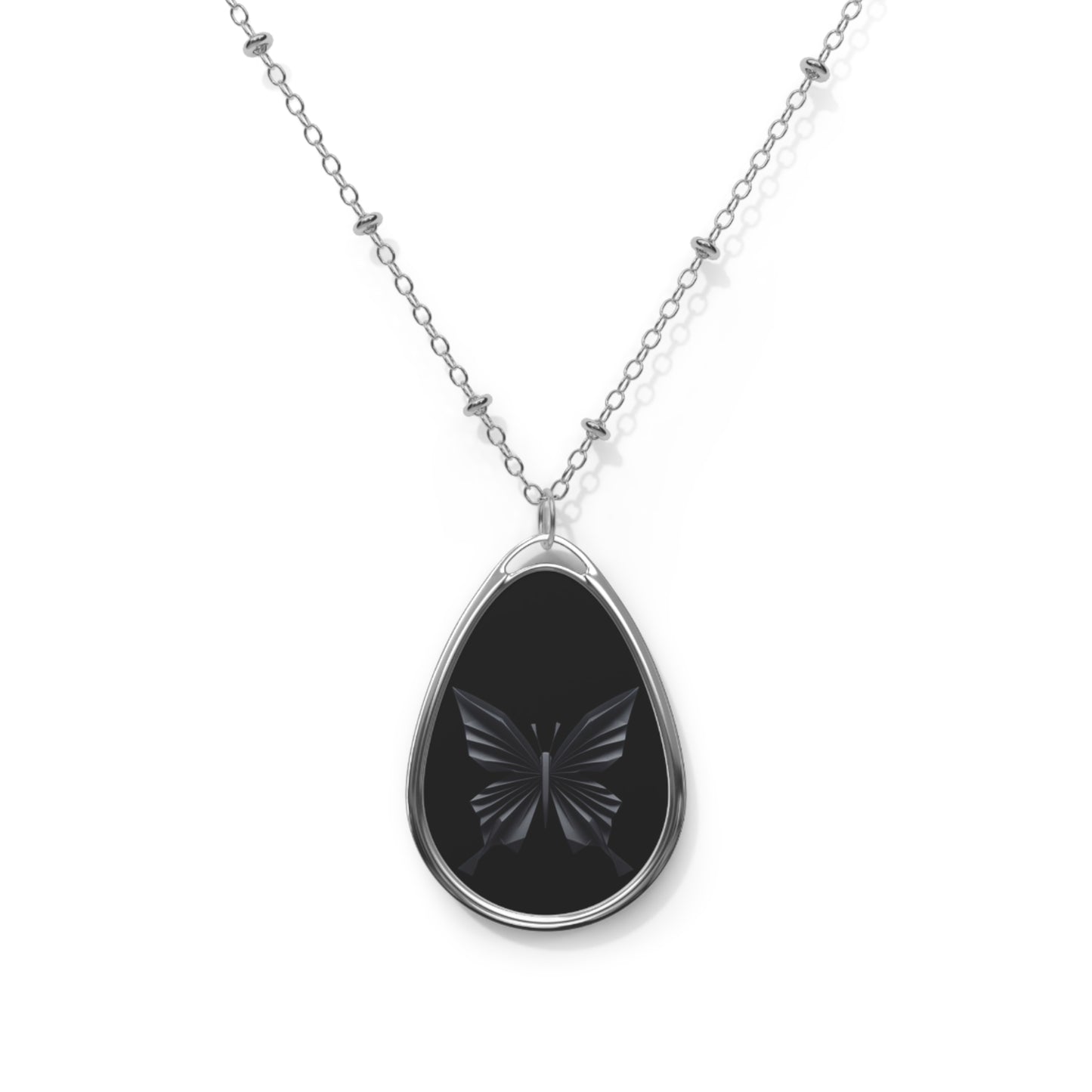 Origami Black Butterfly Oval Necklace