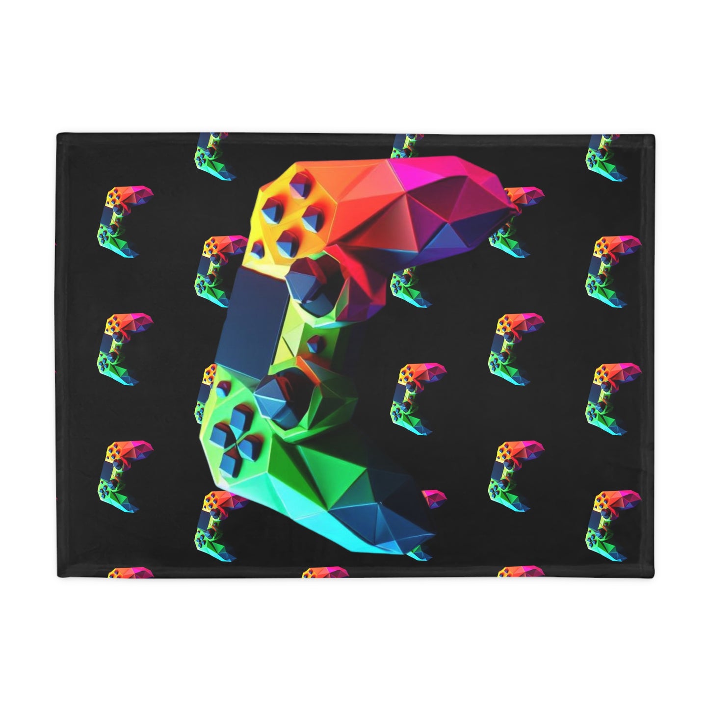 Origami Neon Controller Plush Fleece Blanket - Black