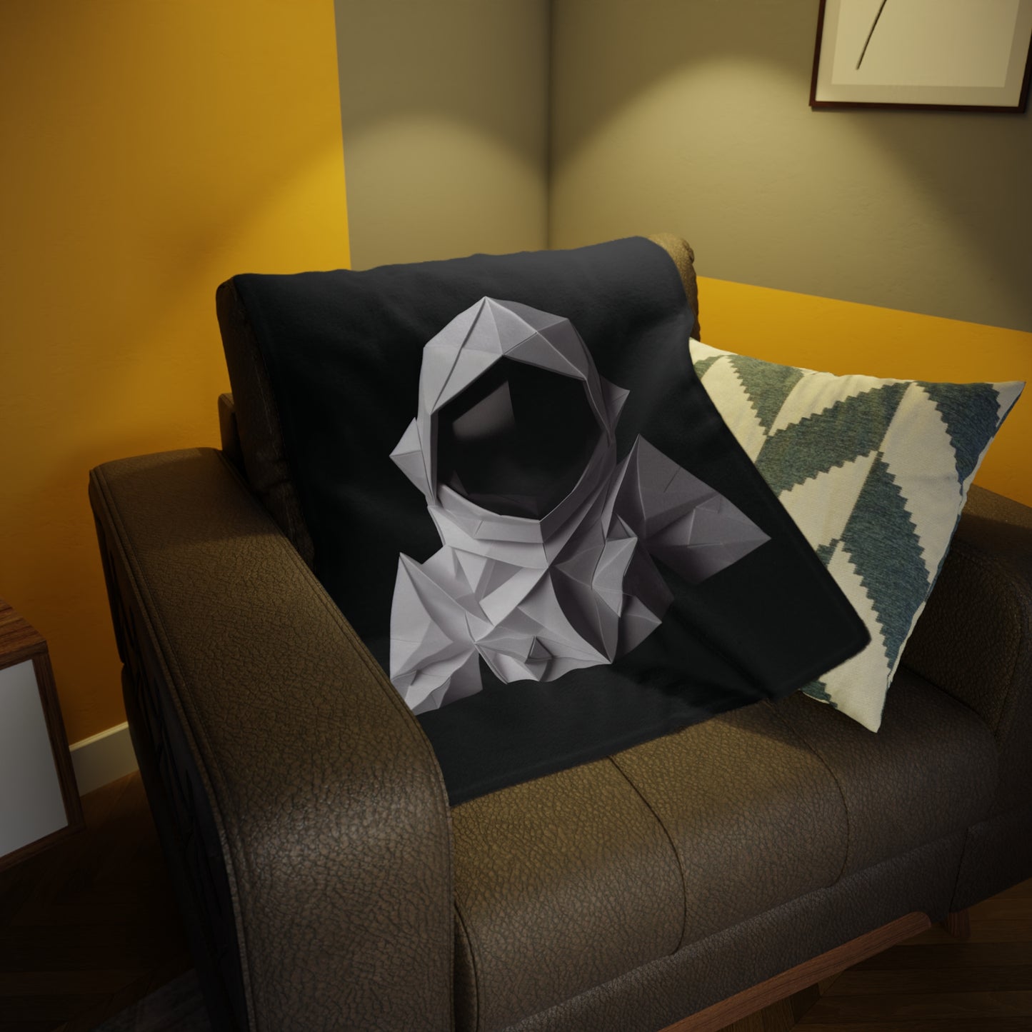 Origami Astronaut Plush Fleece Blanket - Black