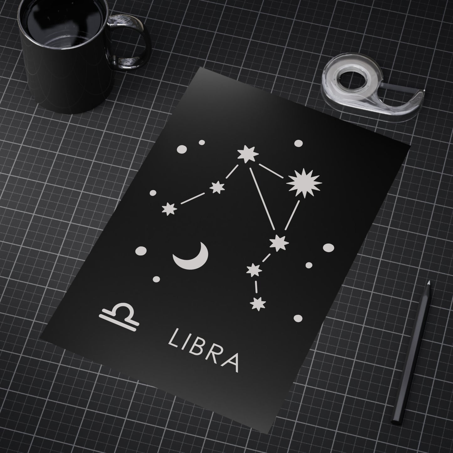 Libra Starmap Unframed Prints - black