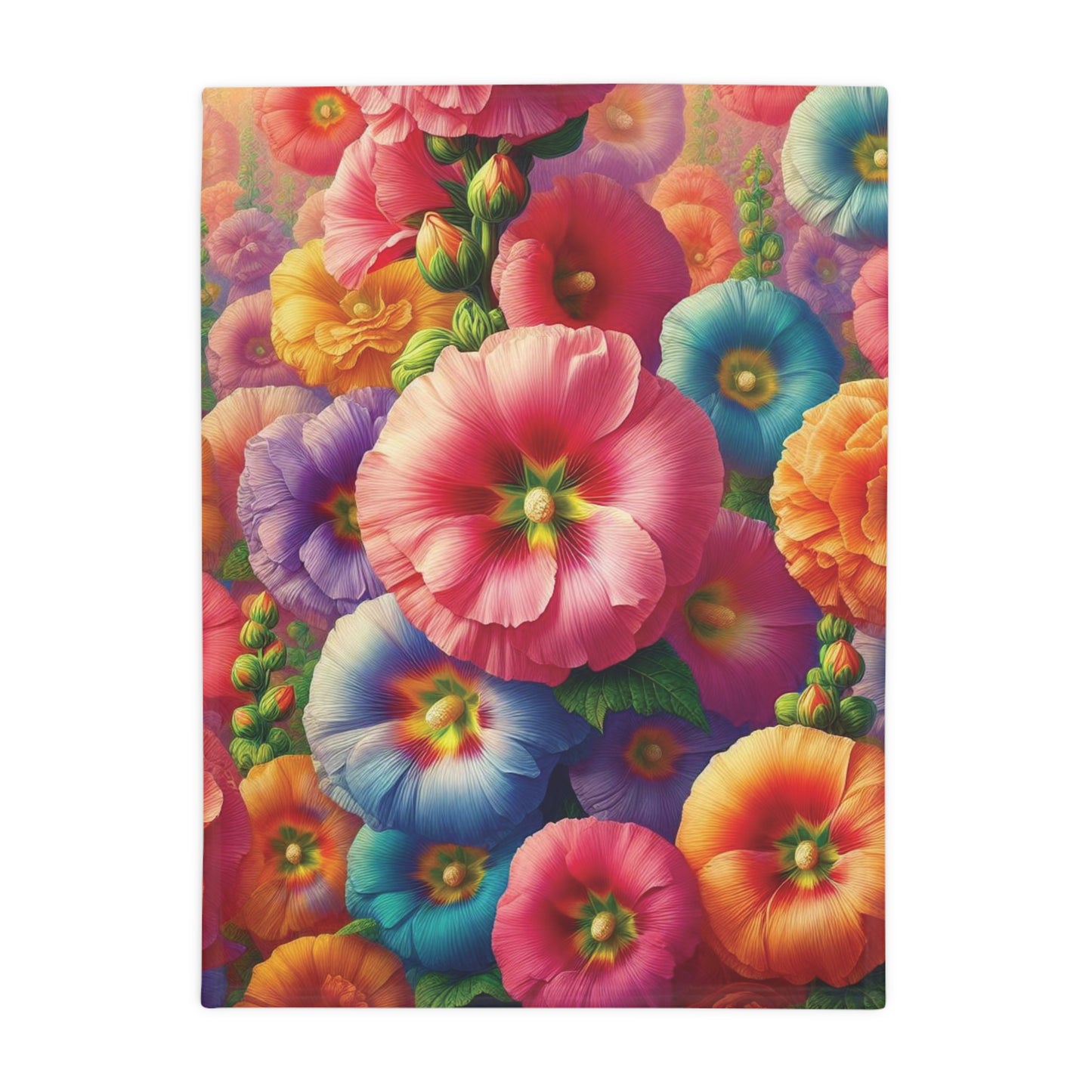 Hollyhocks #2 Plush Fleece Blanket