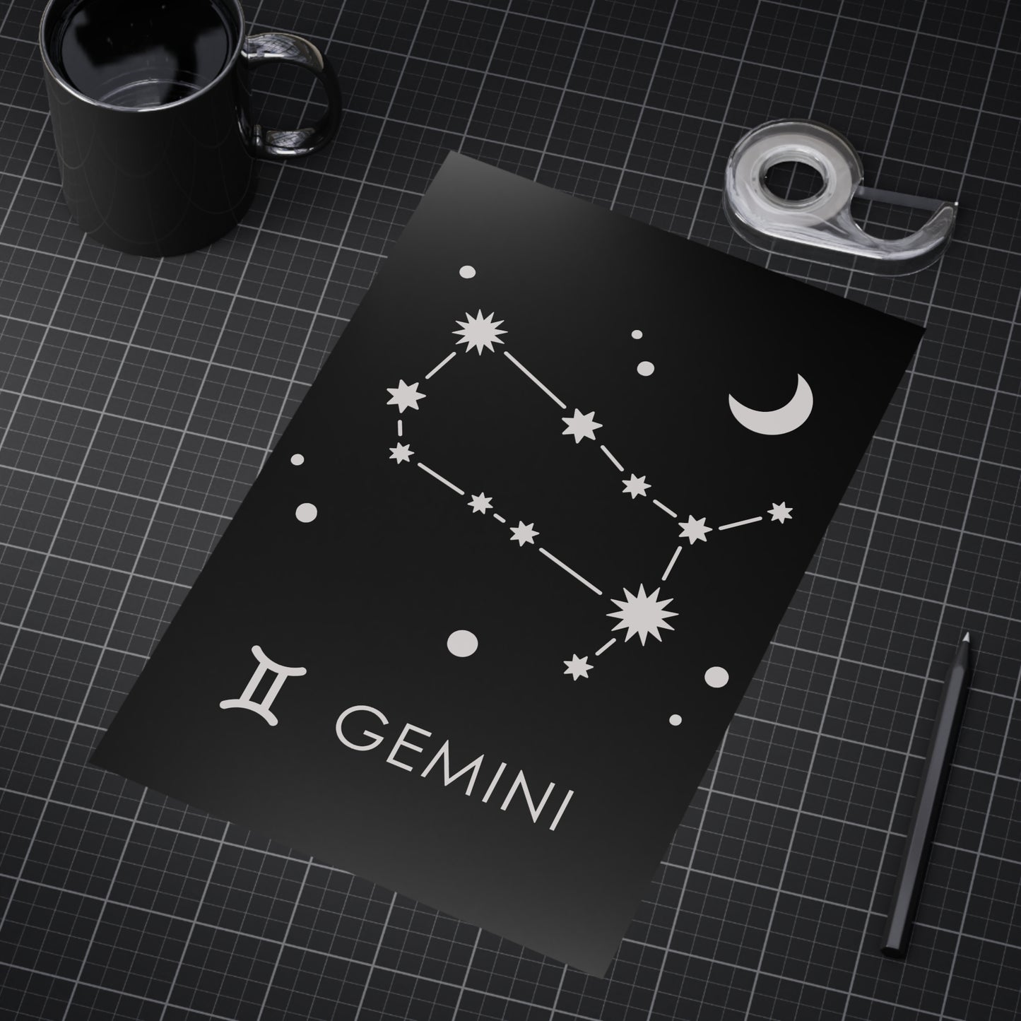 Gemini Starmap Unframed Prints - black