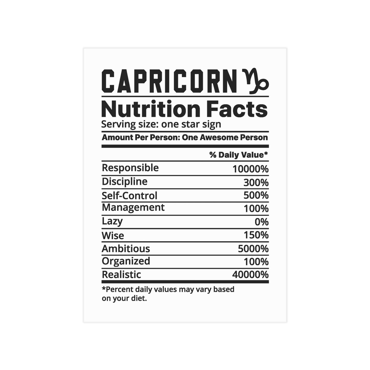 Capricorn Nutrition Unframed Prints - white