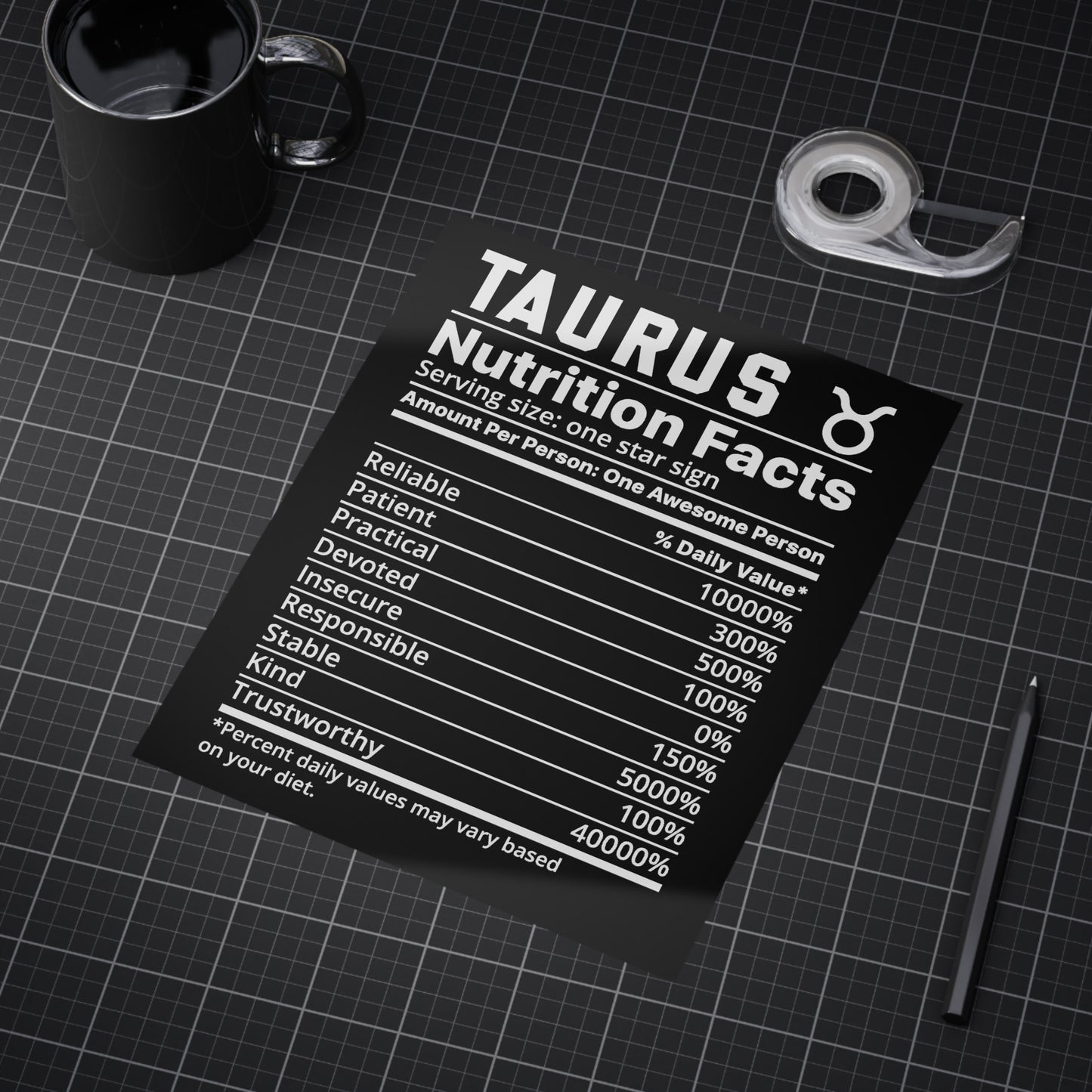 Taurus Nutrition Unframed Prints - black