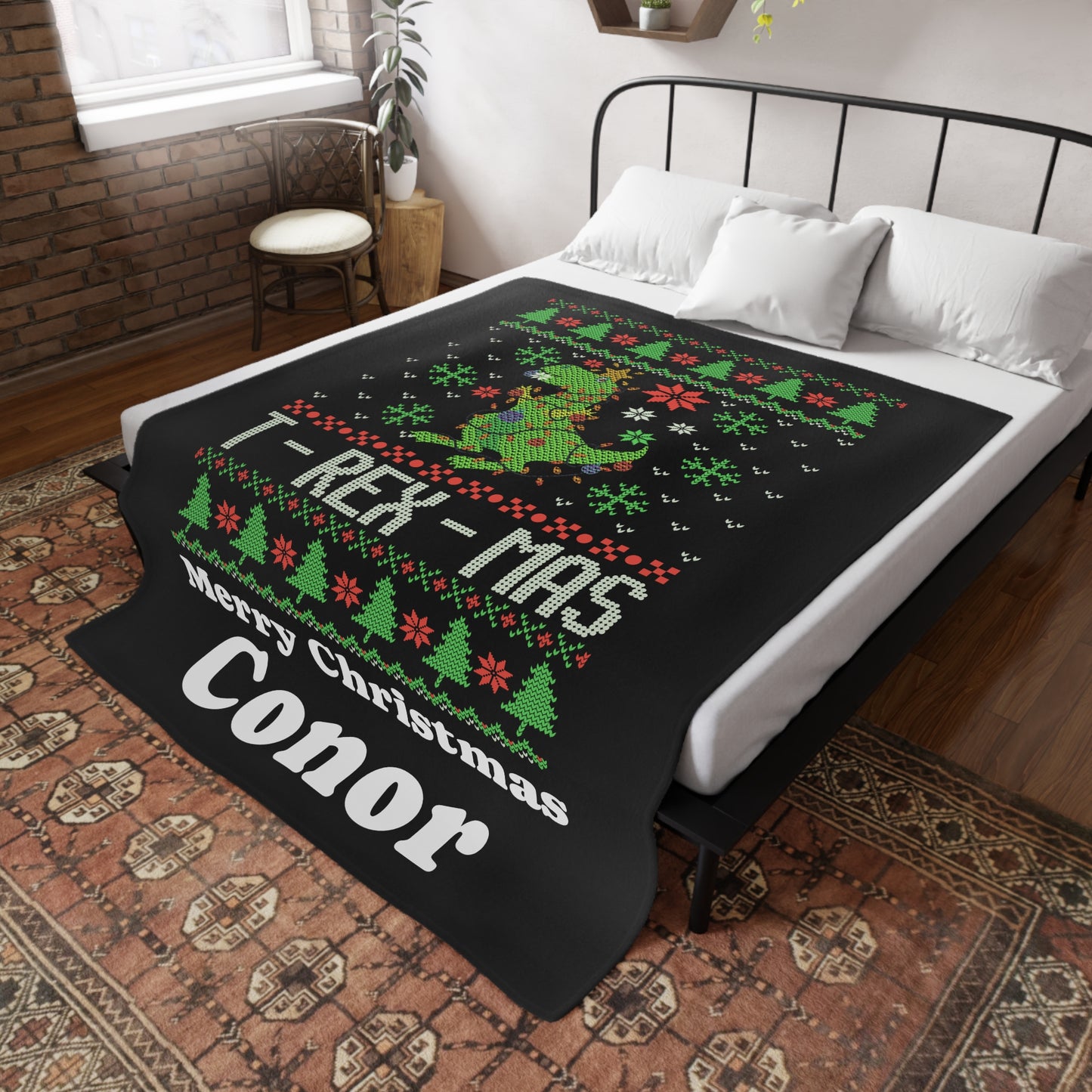 Customisable T-Rex-Mas Plush Fleece Blanket