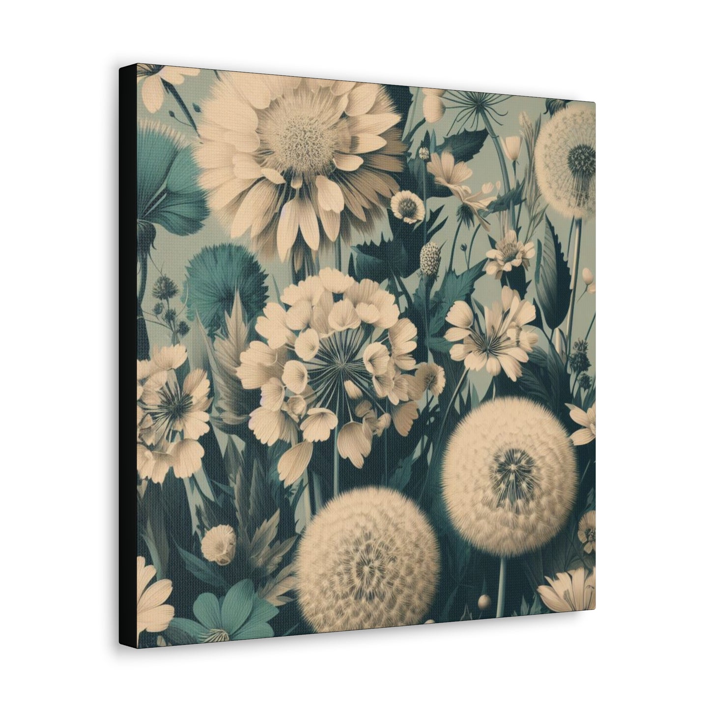 Blue & Cream Flowers Classic Canvas - Black