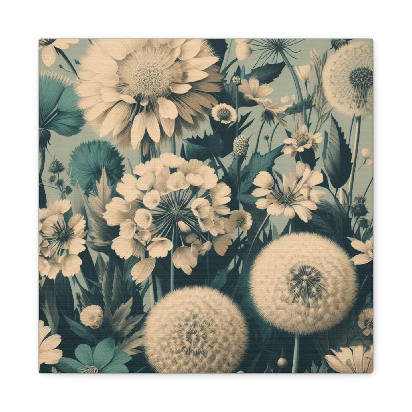 Blue & Cream Flowers Classic Canvas - Black