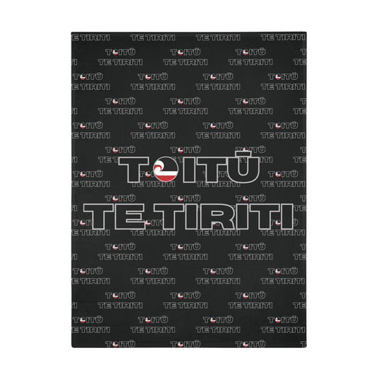 Toitū Te Tiriti - Black Plush Fleece Blanket