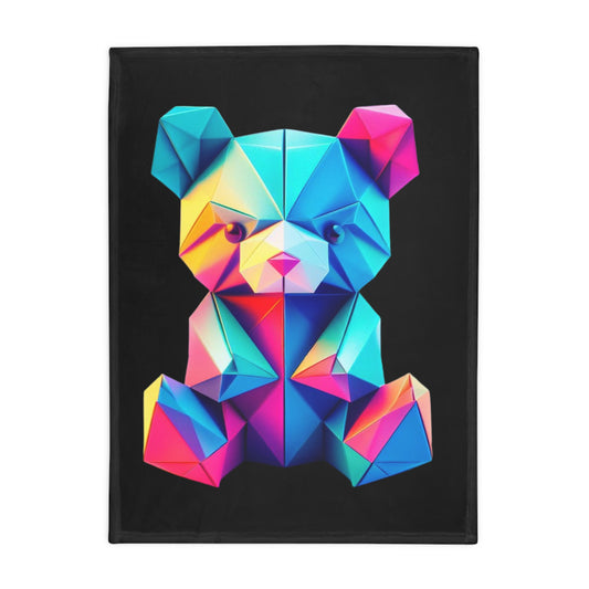 Origami Neon Teddy Plush Fleece Blanket - Black