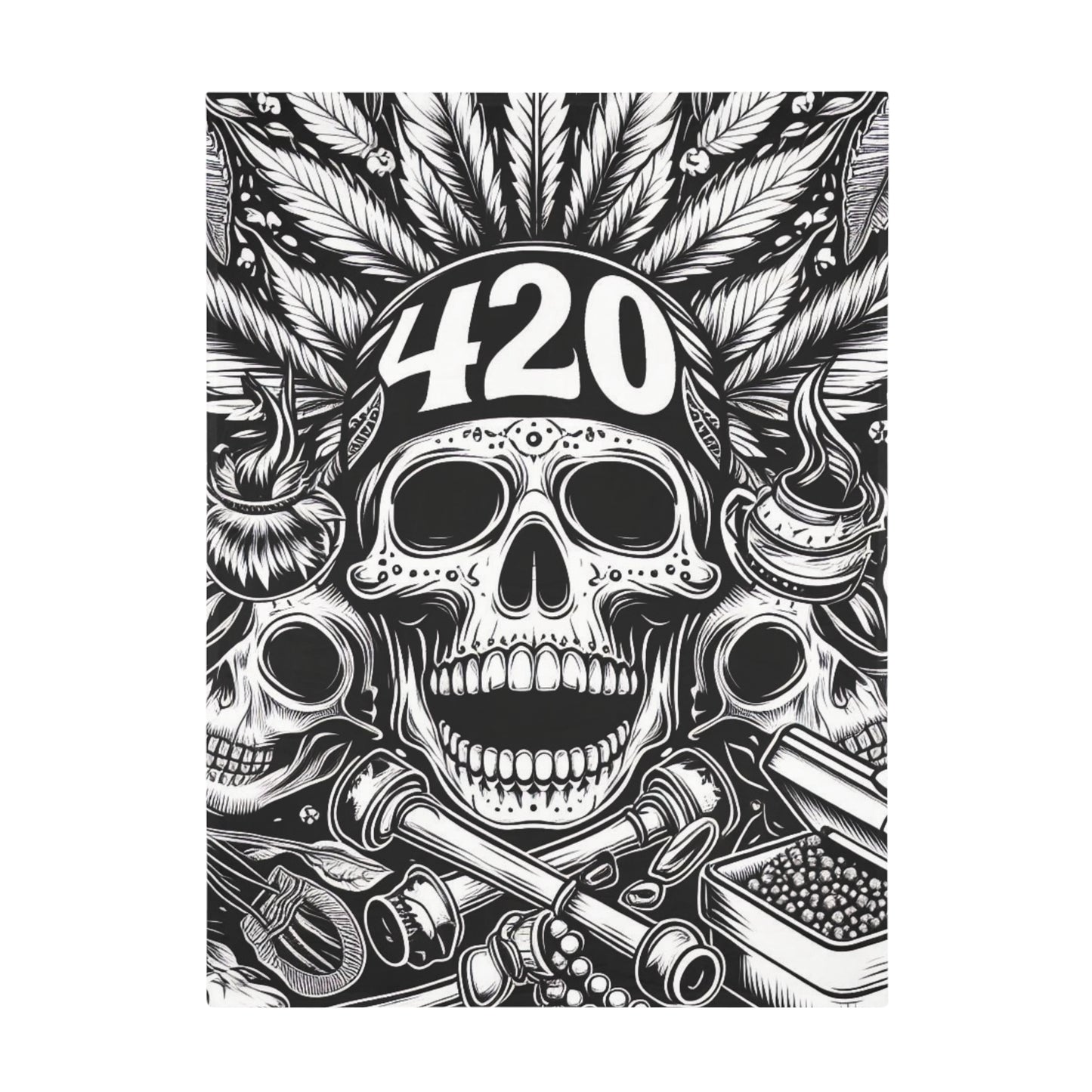 420 Skull & Pipe Plush Fleece Blanket - Black & White