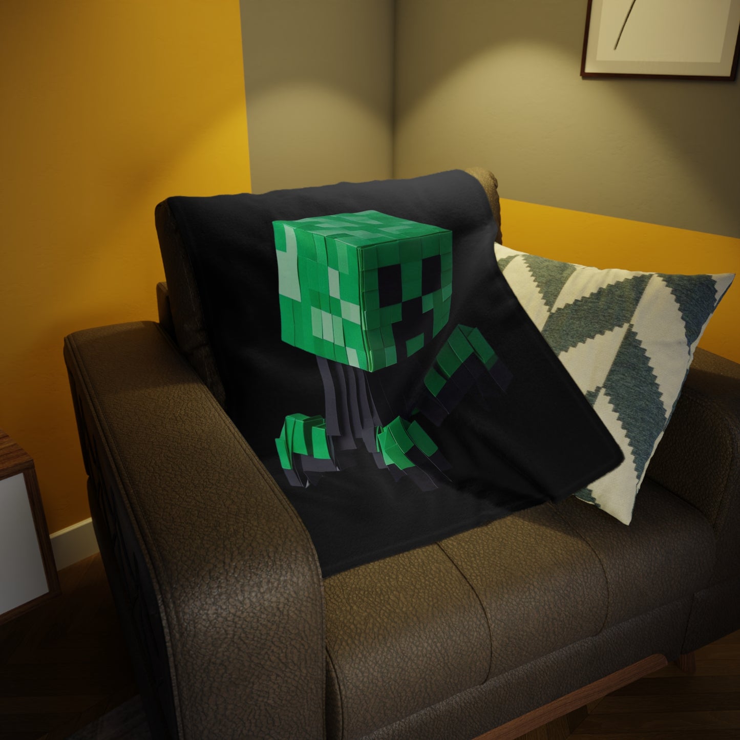 Origami Creeper Plush Fleece Blanket - Black